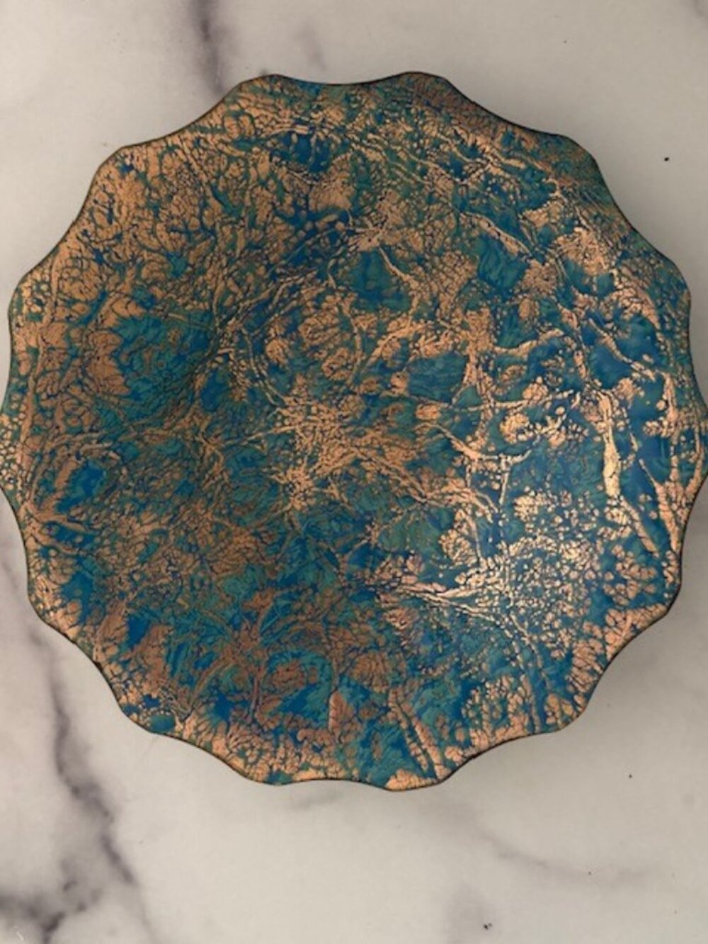Vintage Artisan Turquoise and Gold Decorative Plate, Artist Ricken